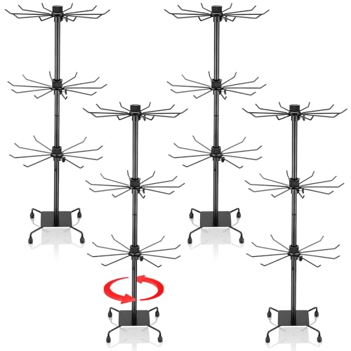 Image of Ziliny 4 Pcs Rotating Jewelry Display stand Hanging Jewelry Rack Metal Spinning Display Stand with Hooks for Necklace Bracelet Earring Selling(3 Tier,Black)