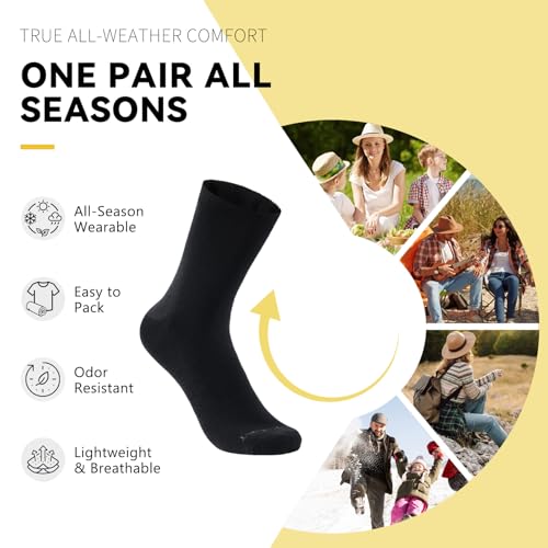 Merino Protect Thin Merino Wool Crew Sock for Men Women Lightweight Hiking Socks Soft Mid Calf Dress Socks 4 Pack4
