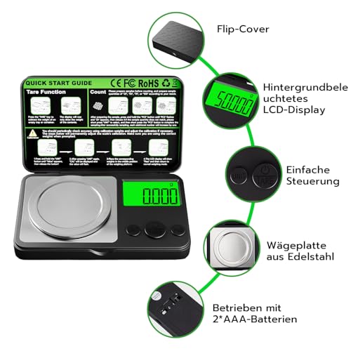 Wigearss 50g/0.001g Feinwaage Hochpräzise, Electronische Milligramm Waage, Digitalwaage mit Cal-Gewicht, Pinzette, Tray und Schaufel