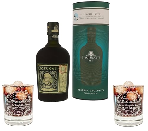 Juego de regalo 2 vasos + 1 botella de ron, idea de regalo personalizada grabada con láser con nota personal, vasos de ron grabados, caja de regalo (con Botucal Reserva Exclusiva 40% Vol, vaso de 200