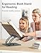 Tounee Book Stand for Reading, Adjustable Book Holder with 360° Swivel Base, Foldable Cookbook Stand Recipe Book Holder with Elastic Page Clips for Music Scores, Recipe, Tablet, Laptop-Gray