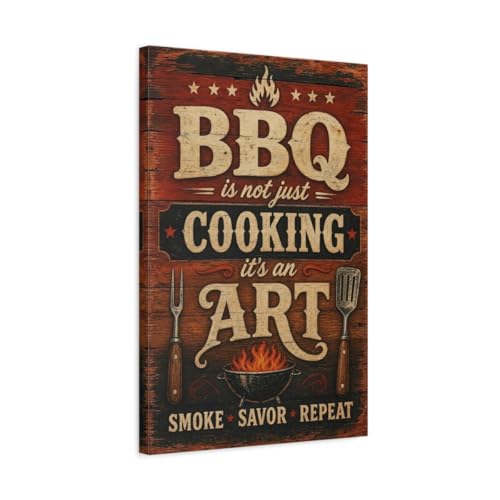 Toile Vintage BBQ Rouge et Noir Décoration Bistrot Chic pour Salle à Manger