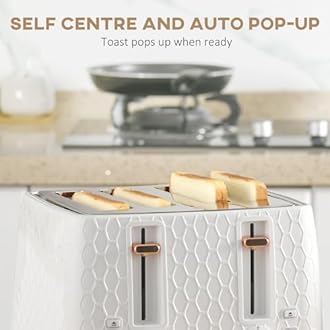 HOMCOM Kettle and Toaster Set, 1.7L 3000W Fast Boil Jug Kettle with Auto Shut Off, 4 Slice Toaster with 7 Level Browning Controls & Crumb Tray, UK Otter Thermostat, Cream