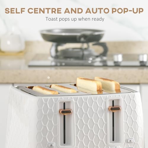 HOMCOM Kettle and Toaster Set, 1.7L 3000W Fast Boil Jug Kettle with Auto Shut Off, 4 Slice Toaster with 7 Level Browning Controls & Crumb Tray, UK Otter Thermostat, Cream