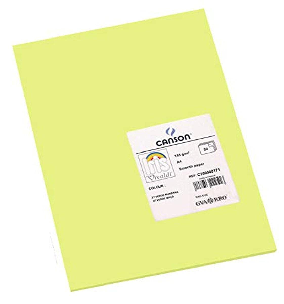 Canson Iris Vivaldi A4 185 GSM Smooth Colour Paper - Apple Green (Pack of 50 Sheets)