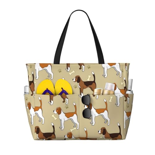 Sac de plage Beagle pour femme : grand sac à bandoulière en toile avec poignées