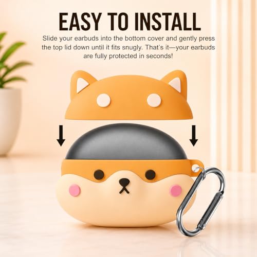 Image of Silicone Case Compatible with Oneplus Buds 4 (2025), Soft Silicone 360 Full Protection Dust-Proof Shockproof Case Cover with Hook (Cover Only) (Shiba Dog)