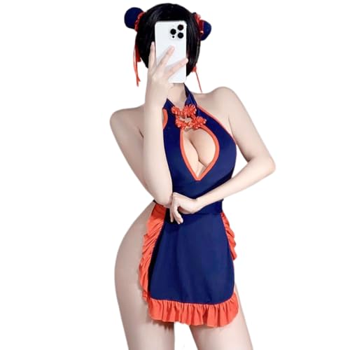 QNCLO Femmes déguisement sexy avec fente serrée mini qipao en sous-vêtements robe de club chinois, bleu, One Size