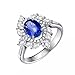 AmDxD Anneau Femme Fantaisie Or Blanc 18 Carats, Alliance Mariage Femme Feuille Bleu Saphir 1.3ct avec Diamant 0.83ct Bague Femme Taille 56.5