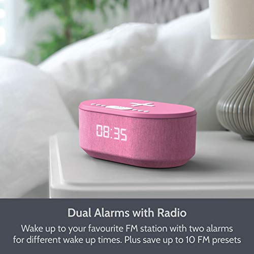 i-box Dawn, Alarm Clock Radio, Alarm Clocks for Bedrooms, FM Radio, Alarm Clock with Wireless Charging, Wireless Speakers with Bluetooth, Digital Alarm Clock, USB Port, Dimmable Night Light (Pink)