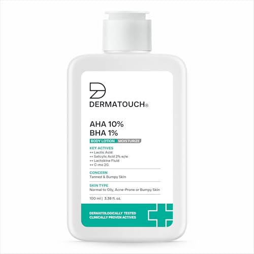 Image of DERMATOUCH AHA 10% BHA 1% Body Lotion For Men and Women | Body lotion For Dry Skin - De-tan, Moisturizing & Bumpy Skin | Suitable For All Skin Types | 100ml
