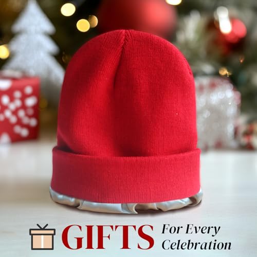 Image of PFFY Womens Satin Lined Beanie Hat Silk Lining Winter Hats Beanies for Women Soft Slouchy Beanie Skull Cap