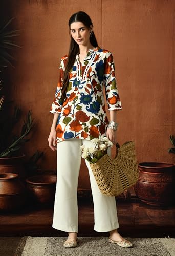 Image of Amazon Brand - Tavasya Women Floral Printed 3 /4th Sleeve Kurta | Straight Fit Salwar | Everyday Ethnic Wear