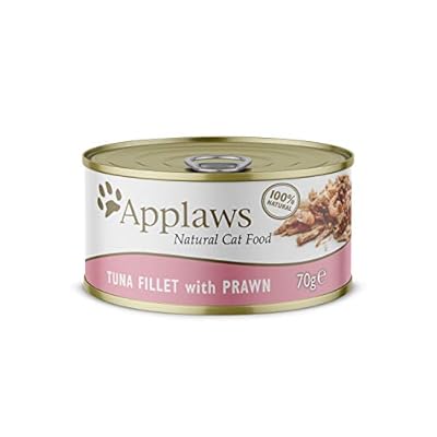 Applaws 100% Natural Wet Cat Food, Tuna Fillet with Prawn in Broth for Adult Cats (Pack of 24 x 70g Tins)