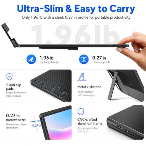 Image of Laptop Screen Extender, 14 inch FHD 1080P Dual External Monitor for 13 inch-17 inch Laptop, 1.87lbs Ultra-Portable & Ultra Slim Portable Monitor, Plug & Play Travel Monitor For Windows /Mac /Chrome /Android