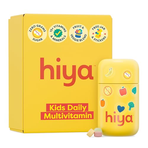 HIYA Kids Multivitamin Tablets 15+ Essential Vitamins & Minerals with Fruits & Veggies for Ages 2+ Supports Growth Development & Immune 0g Sugar 30 Day Supply for Toddlers & Kids