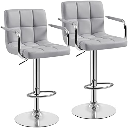 Yaheetech Modern Bar Stools Set of 2 Swivel Kitchen Stool Height Adjustable Square Counter Stool with Back&Armrest PU Leather Stool, Light Grey Yaheetech Modern Bar Stools Set of 2 Swivel Kitchen Stool Height Adjustable Square Counter Stool with Back&Armrest PU Leather Stool, Light Grey