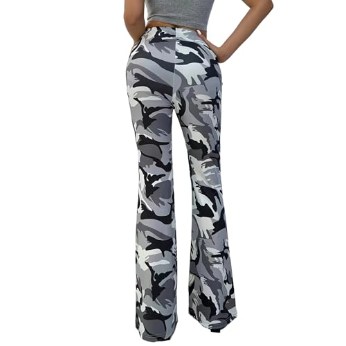 Women's Camouflage High Waisted Skinny Bell Bottom Flared Pants4