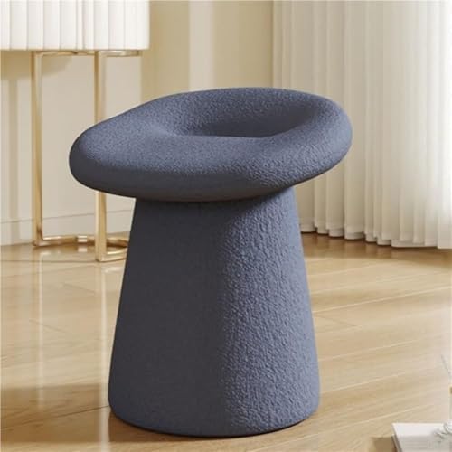 Taburete de tocador azul en forma de hongo, silla de maquillaje tapizada con marco de madera dura, reposapiés redondo para entrada y decoración del hogar, muebles multiusos