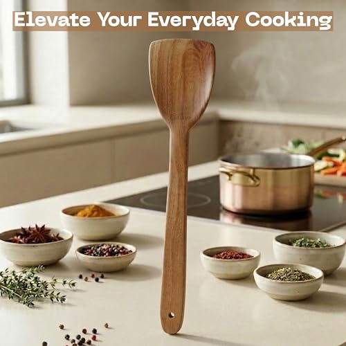 Image of Classyo Neem Wood Spoon for Cooking, Wooden Spatula for Non Stick Pan, Wood Ladle, Wooden Spoons for Cooking, Naturally Antimicrobial and Non Stick (Turner)