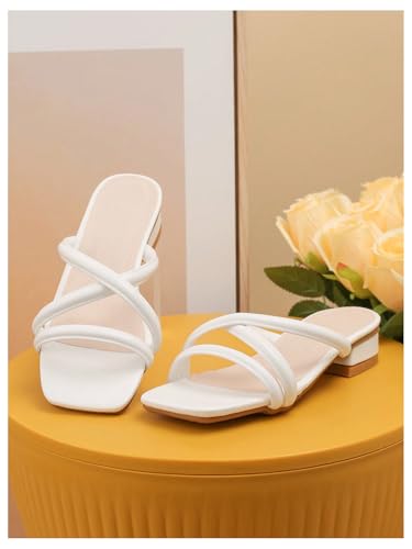 GORGLITTER Girl's Criss Cross Open Toe Flat Slides Low Block Heel Dress Sandals3