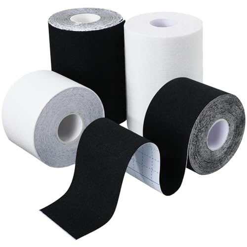 4 Rolls Football Turf Tape Athletic Sports Tape Youth Wide Waterproof Black White Athletic Tapes for...