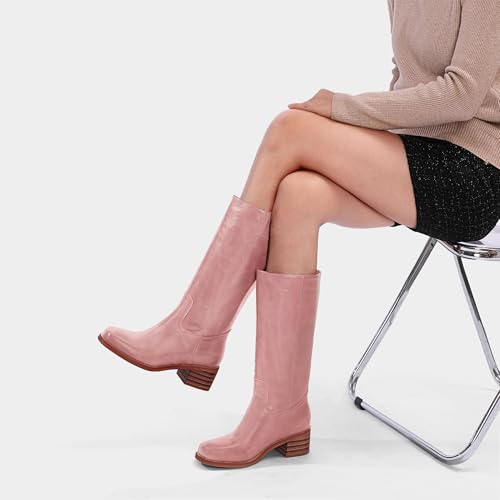 Women's Knee High Boots Square Toe Chunky Block Heel Long Boots for Women Comfortable Slip on Low Heel Womens Riding Boot.2