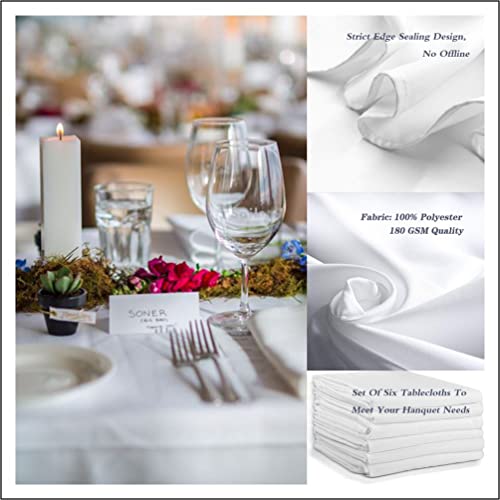 Taniash 6 Pack White Tablecloths For Rectangle Tables 90X132 Inch, Wrinkle Resistant Polyester Table Cloth For 8 Foot Table, Great For Wedding Banquet Restaurant/Parties/Baby Shower #TOP3