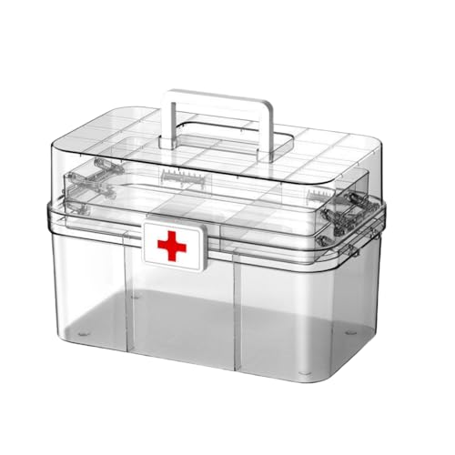 薬箱、救急箱、おしゃれな道具箱、折りたたみ薬箱、収納ボックス、分割薬箱、アクセサリーラック、持ち運びが簡単 (透明,大きい)