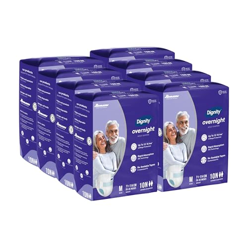 Image of DIGNITY Overnight Tape Style Adult Diapers - M (80 Pieces) With Wetness Indicator and Leakage Protection Upto 12-16 Hrs.