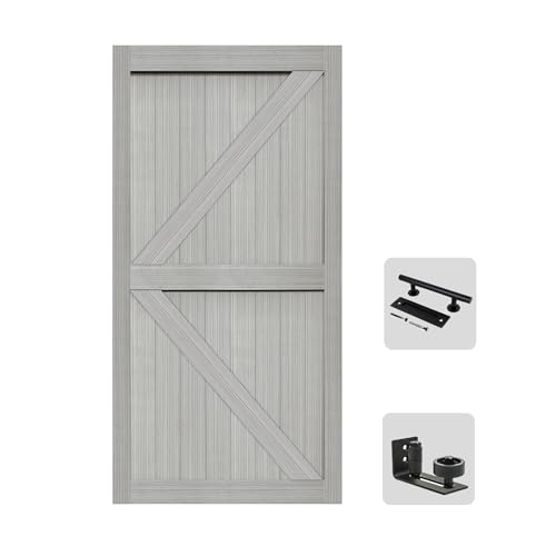 S&Z TOPHAND® 42in x 84in MDF Light Gray Barn Door, 21-60in Solid Barn Door Slab Covered with Water-Proof PVC Surface, Simple Assembly is Required