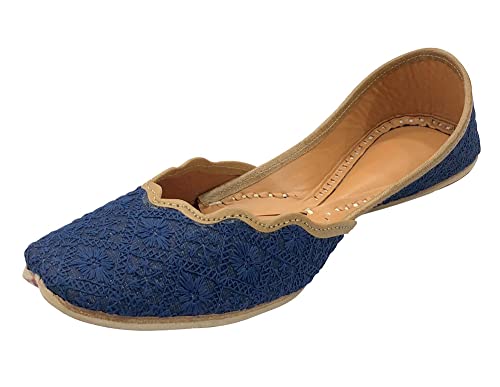 Stop n Style Blue Punjabi Jutti for Ladies Indian Ethnic Shoes Flat Mojari - Main Image