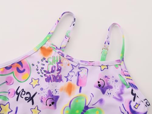 Image of Girls One Piece Swimsuits Adjustable Double Strap for Kids Palm Tree Print Toddler Bathing Suit Size 2T-10