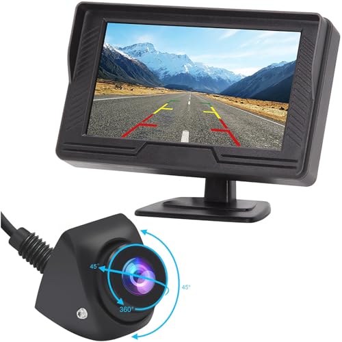 B-Qtech Vehicle Backup Camera and Monitor System Rear View Reverse Camera Waterproof Night Vision with Guide Lines and 4.3" LCD 1080P Display for Car SUV Van