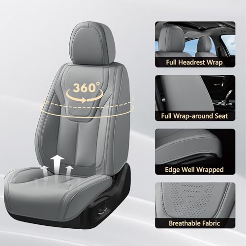 Image of FLORICH Car Seat Cover Full Set, Automotive Seat Covers, Luxury Waterproof Leather Car Seat Protectors, Car Seat Cushions Universal Fit for Most Sedans SUVs Trucks - Grey