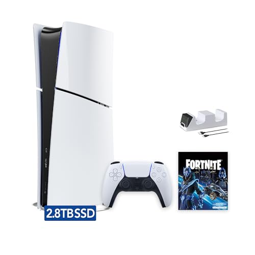 PlayStation 5 Slim Upgraded 2.8TB Digital Edition Fortnite Cobalt Star Bundle and Mytrix Controller Charger - White, Slim PS5 2.8TB PCIe SSD Gaming Console