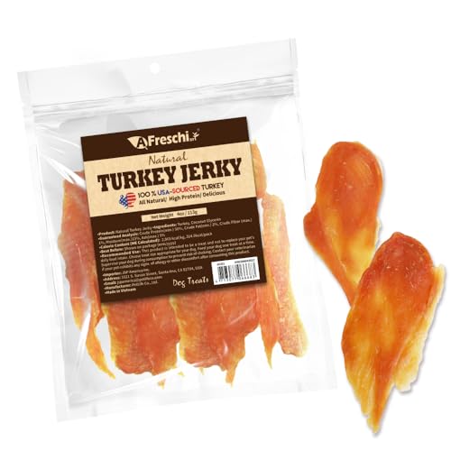 A Freschi srl Natural Turkey Dog Treats USA-Sourced Trukey All-Natural Hypoallergenic High-Protein Low-Fat Healthy & Easily Digestible Puppy & Training Snack Jerky 4 oz