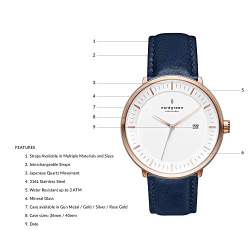 Image of Nordgreen Philosopher Rose Gold Navy Blue Leather 40MM