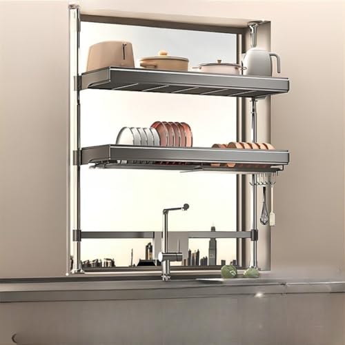 【Yecox】水切りラック 突っ張り シンク上 キッチンラック 2段 3段 食器 調味料ラック スリム 大容量 安定性 コンロ周り収納 吊戸棚 窓 組立簡単 通気 使いやすい 多用途 (66.5~105cm type2)