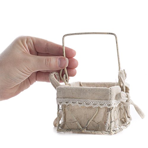 White Washed Chicken Wire Basket with Natural Linen Liner and Heart Accent. Use The Small Basket in Cottage, Coastal or Farmhouse Home Decorating