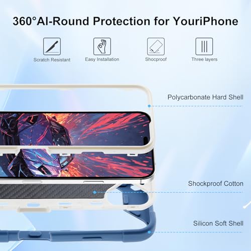 Image of MARKILL Compatible with iPhone Case with Ring Stand, Military Grade Drop Protection Full Body Rugged Heavy Duty Protective Durable Cover iPhone. (Blue, iPhone 16 6.1 inch)