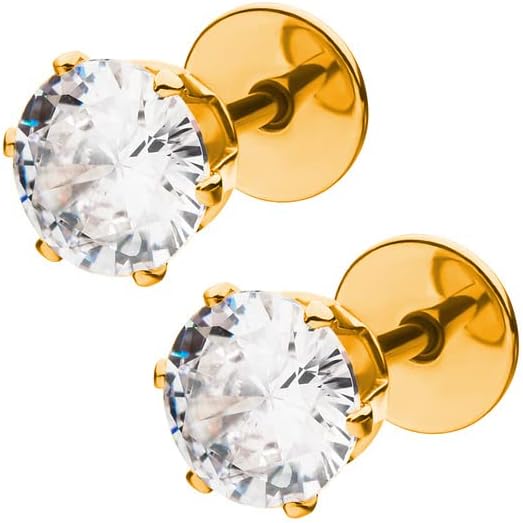 ComfyEarrings 6mm CZ Gold Earrings Flat Back Gold Plated