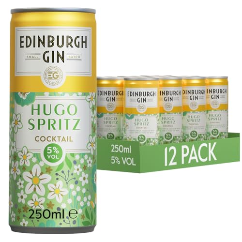 Edinburgh Gin Hugo Spritz Cocktail Ready To Drink Cans 5% ABV | 250ml | Pack of 12 |Enjoy The Serve of The Season | Perfect For On-The-Go Picnic or Enjoying at Home