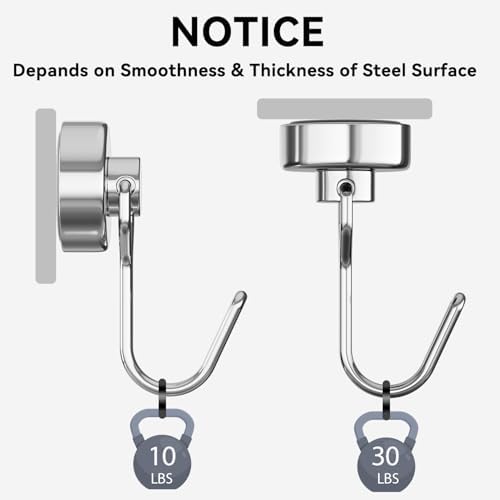 Tohoer Magnetic Hooks, Neodymium Magnet Hook Heavy Duty 30LBS with Rust Proof for Cruise Essentials, Indoor Outdoor Hangers Hanging, Refrigerator, Fridge, Grill, Tools, Kitchen, Key Holders, Storage - 2