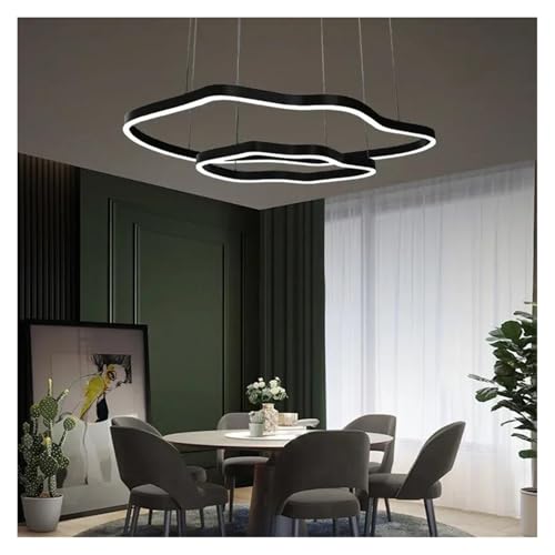 Lustre de salon noir avec anneau circulaire LED de 40 et 60cm pour salle à manger LWX