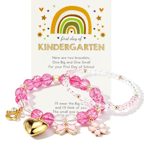 Image of First Day of Kindergarten Bracelets,First Day of School Bracelets for Mom and Daughter,Back to School Bracelet Pre-K Matching Heart Wish Adjustable Bracelet