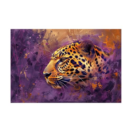 Lienzo de leopardo texturizado en morado abstracto de 40x60cm para salón moderno