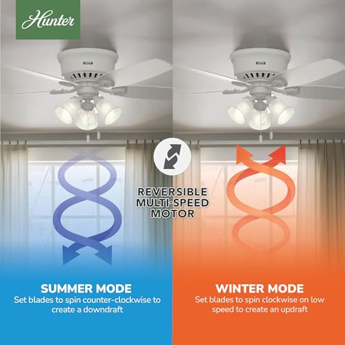 Image of Hunter Builder, Indoor, Ceiling Fan, with LED Lights, 52 inch, Snow White