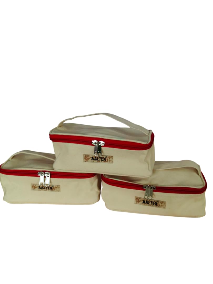 AALTEX Canvas Travel Packing Cubes, Beige with Red Trim, Zippered Storage Organisers-picture-23