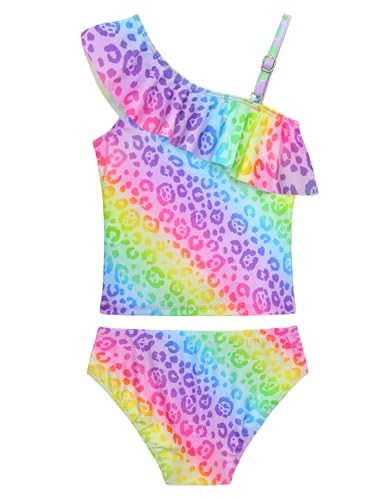 Image of Girls Tankini Swimsuit Two Piece Bathing Suit Colorful Toddler Kids Ruffle Swimwear Adjustable Strap Summer Beach